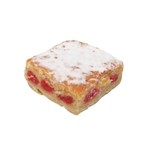 CHERRY SLICE – sweet pastry slice topped with Bakewell sponge and natural cherries