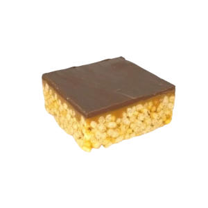 SALTED CARAMEL RICE CRISPY CAKE – square treat with crispy rice base and salted caramel layer