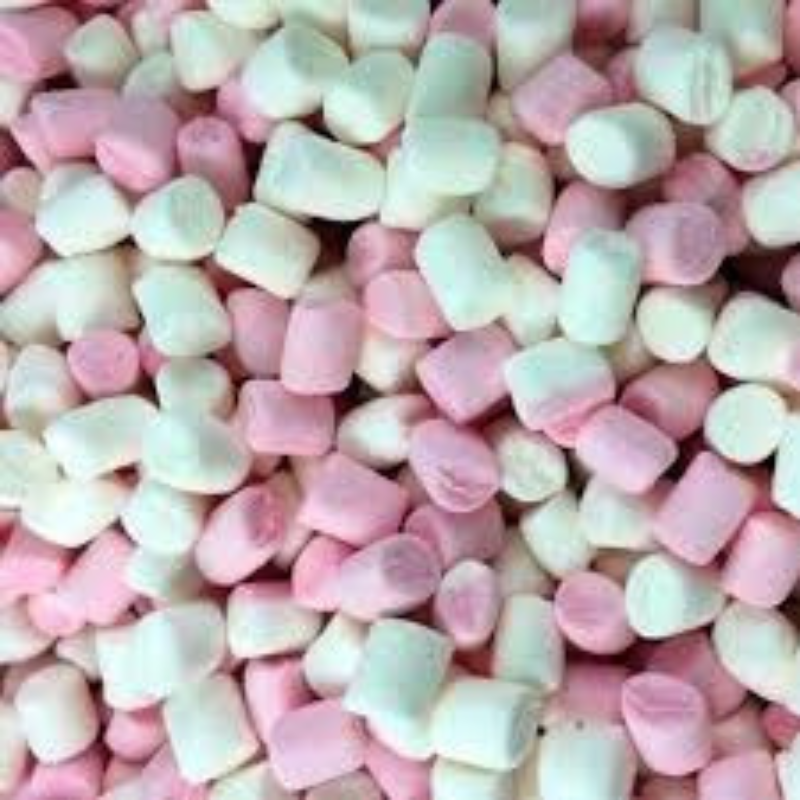 Mini Marshmallows – pink and white mini marshmallows in packaging