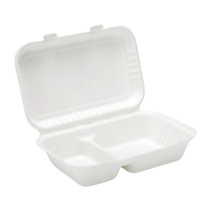 Bagasse Meal Box 2 Compartment (249x162x67mm/9.8x6") White x250