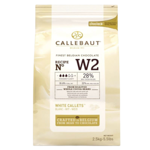 CHOCOLATE CALLETS WHITE CALLEBAUT – premium Belgian white chocolate callets in 2.5kg packaging